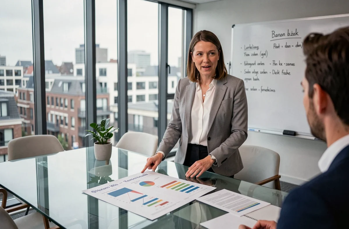 Vrouwelijke belastingadviseur bespreekt fiscale hervormingen 2026 met collega in modern Amsterdams kantoor