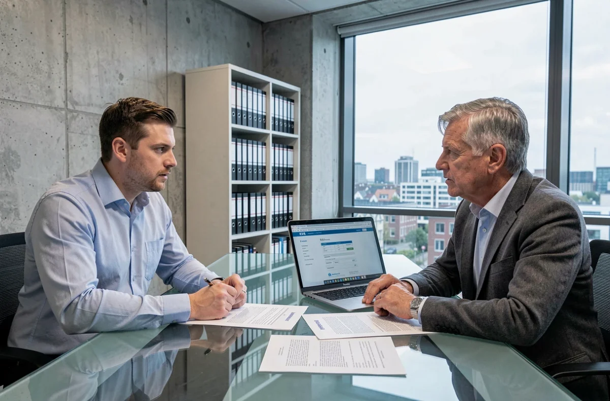Twee zakenmensen bespreken juridische contracten bij het opstarten van een bedrijf in een Nederlandse vergaderzaal